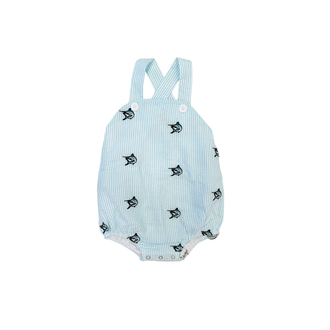 Funfetti Kids Seersucker Embroidered Swordfish Sunsuit