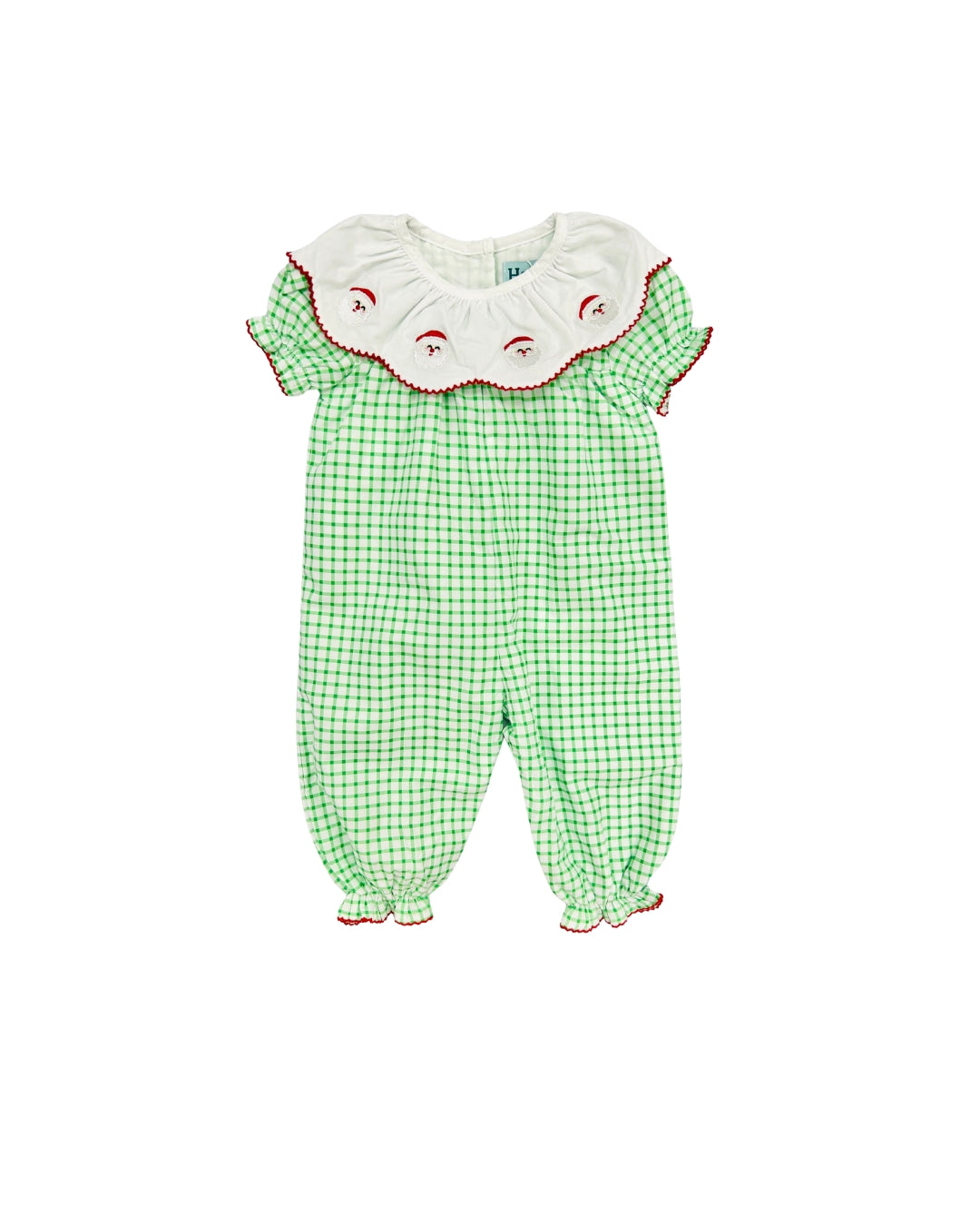 Hazel Blue Embroidered Santa Window Pane Romper