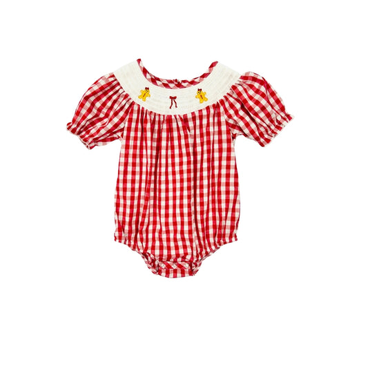 Red Gingham Embroidered Bow/Gingerbread Bubble