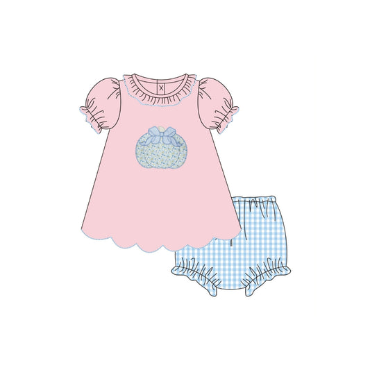 PRE ORDER - Funfetti Kids Blue Floral Pumpkin Applique Bloomer Set