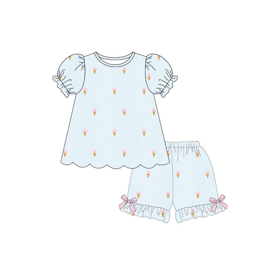 PRE ORDER - Funfetti Kids Blue Seersucker Embroidered Ice Cream Short Set