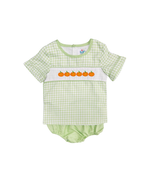 Funfetti Kids Green Gingham Embroidered Pumpkin Diaper Set