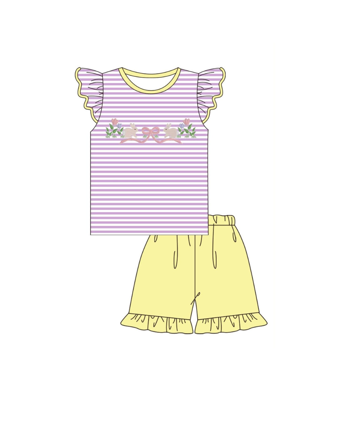 PRE ORDER - Hazel Blue Purple Stripe Embroidered Bunny Short Set