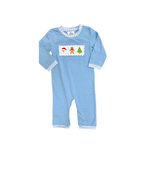 Funfetti Kids Blue Santa & Friends Embroidered Romper