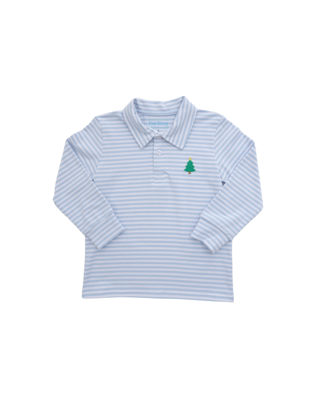 Itsy Bitsy Blue Stripe Christmas Tree Polo