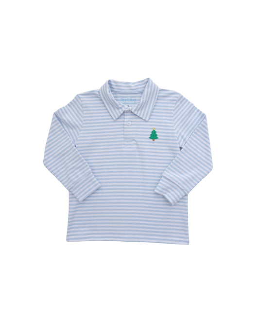 Itsy Bitsy Blue Stripe Christmas Tree Polo