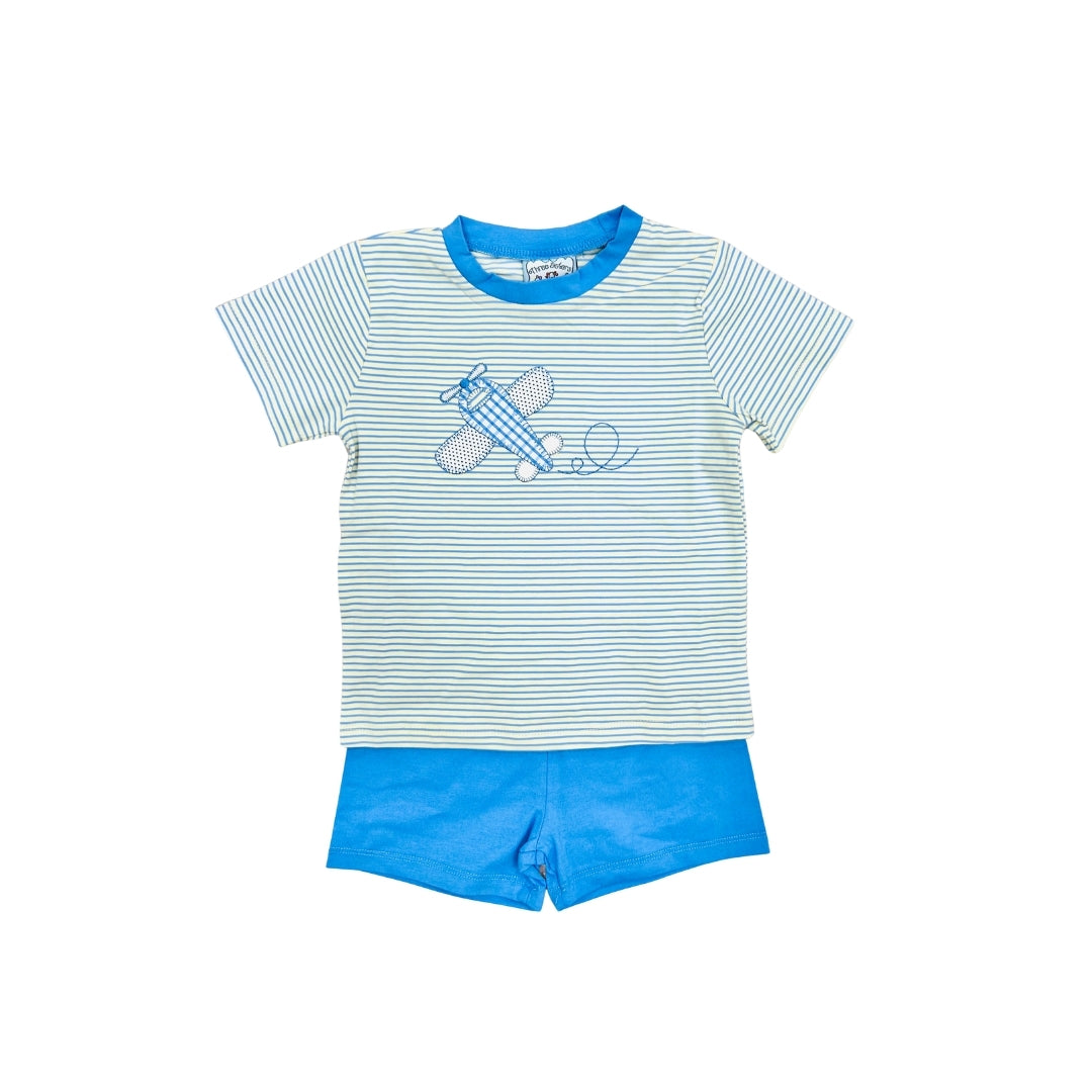 Three Sisters Green/Blue Airplane Short Set
