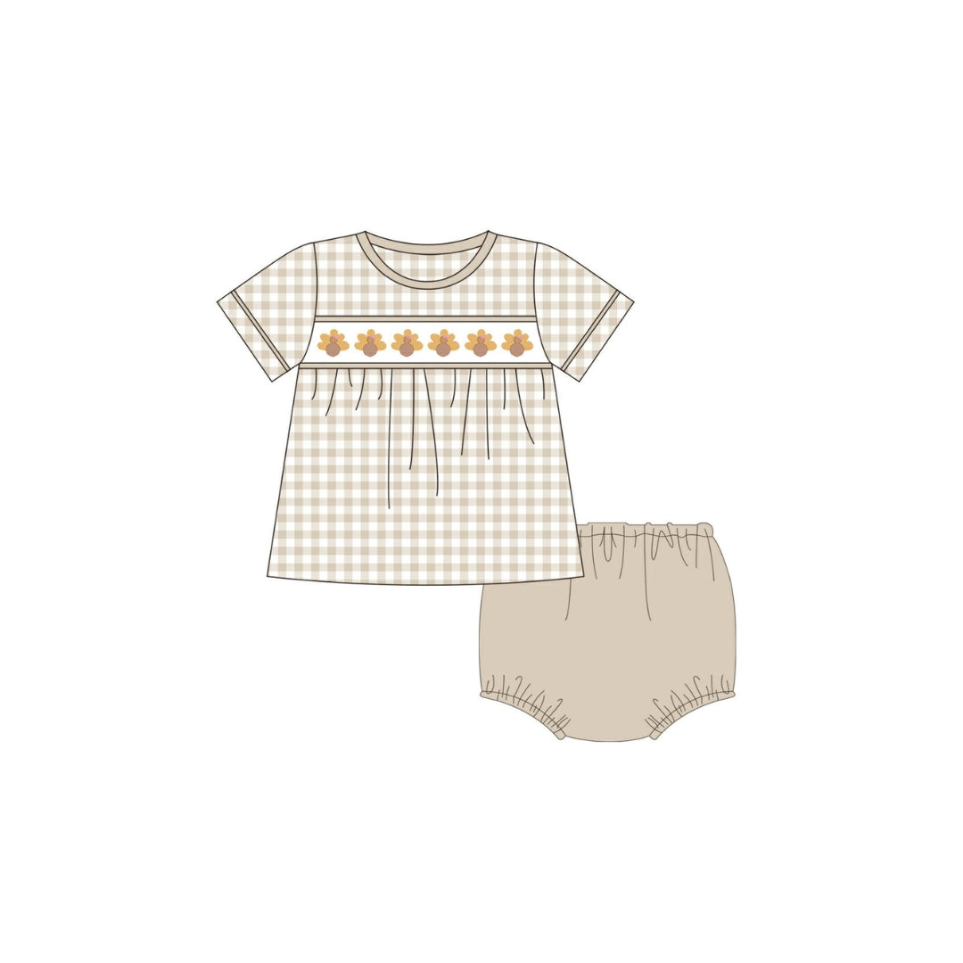PRE ORDER - Funfetti Kids Tan Gingham Turkey Diaper Set