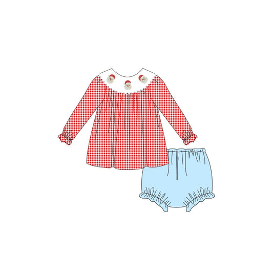 PRE ORDER - Funfetti Kids Embroidered Santa Red Gingham Bloomer Set