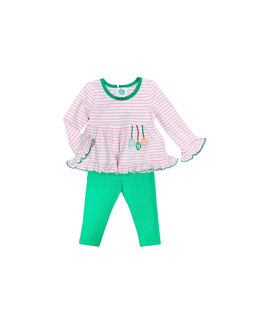 Funfetti Kids Pink Stripe Ornament Applique Legging Set
