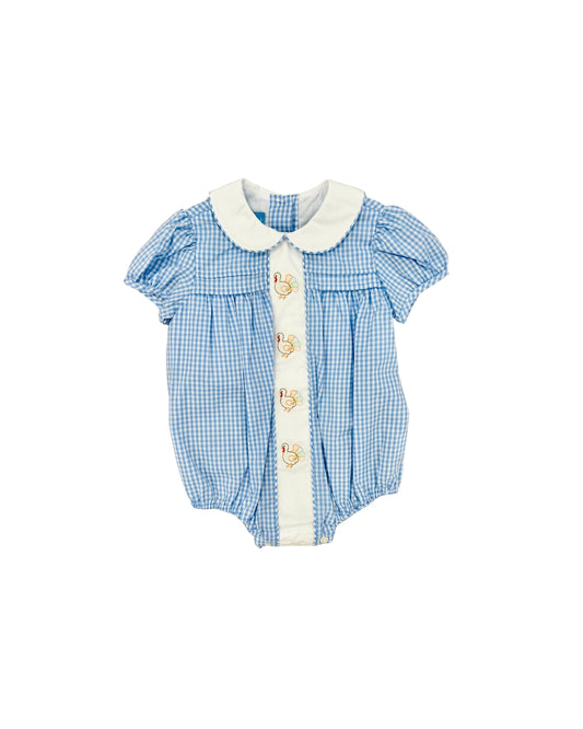 Anavini Embroidered Gingham Turkey Girl Bubble