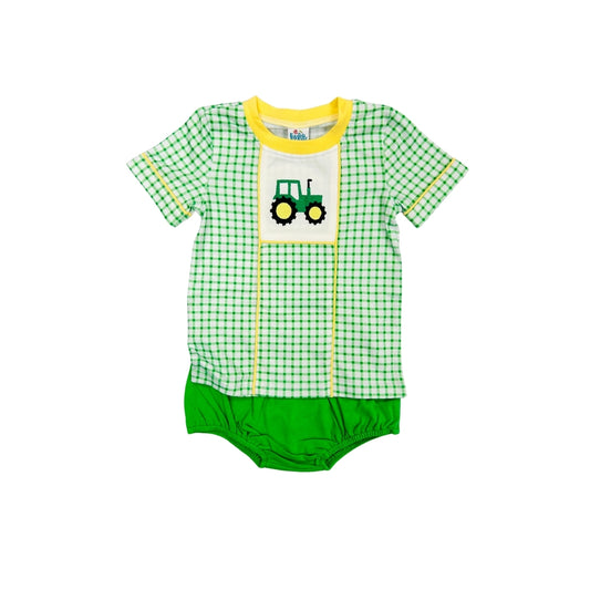 Funfetti Kids Embroidered Tractor/Gingham Diaper Set