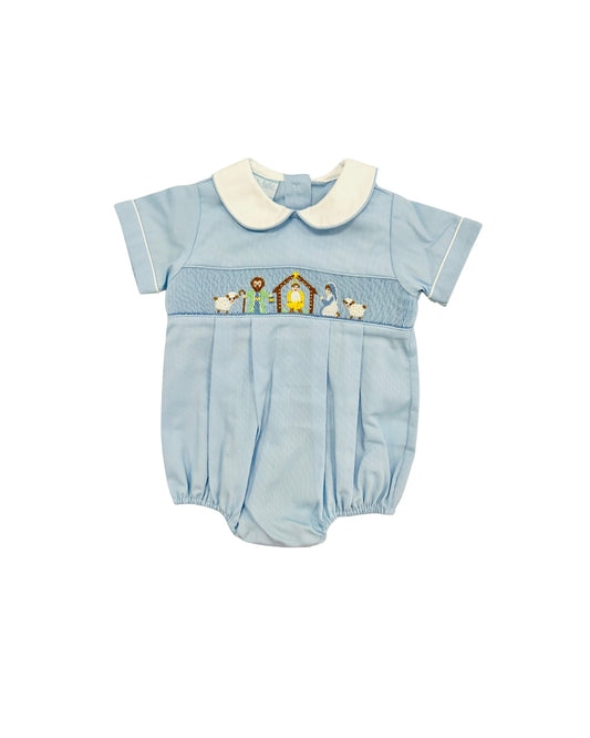 Petit Bebe Pique Hand Smocked Nativity Bubble