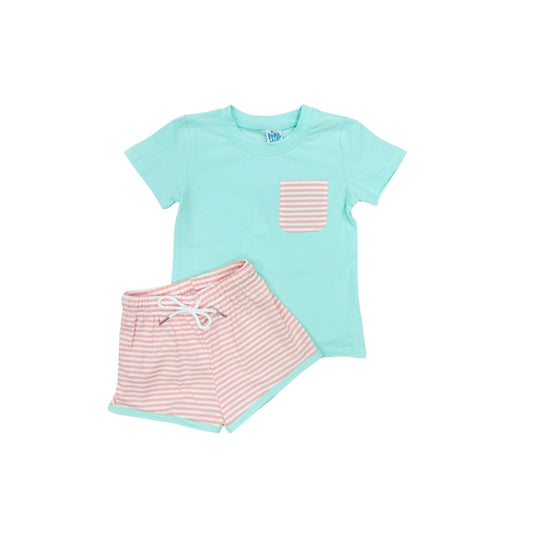 Funfetti Kids Coral/Mint Stripe Short Set