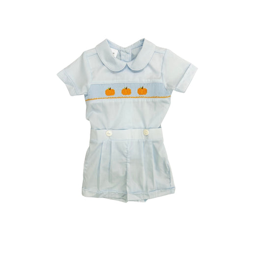 Baby Blessings Blue Smocked Pumpkins Button On Set