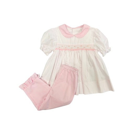 Petit Ami Pink Mini Dot Smocked Pant Set