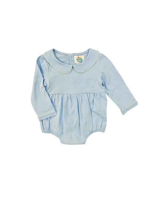Funfetti Kids Blue Long Sleeve Bubble with Gingham Trim Collar