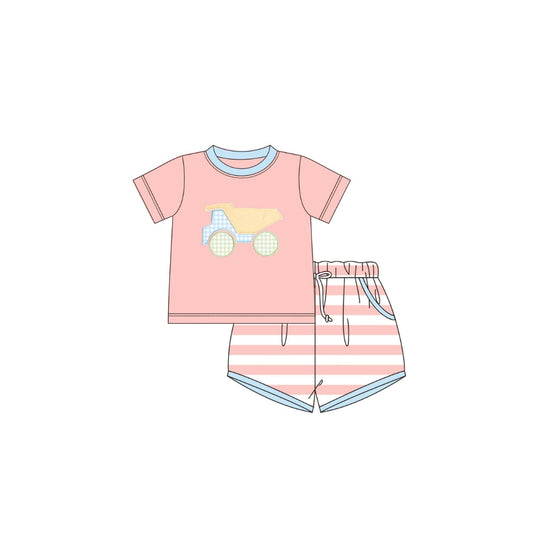 PRE ORDER - Funfetti Kids Gingham Dumptruck Short Set
