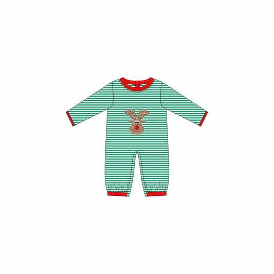 PRE ORDER - Funfetti Kids Embroidered Reindeer Stripe Romper