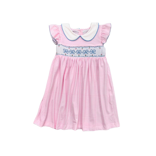 Elizabeth Ann Girl Hand Smocked Bow Short Sleeve Dress