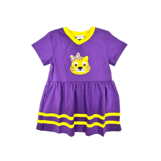 Tiger Applique with Plaid Bow Dress