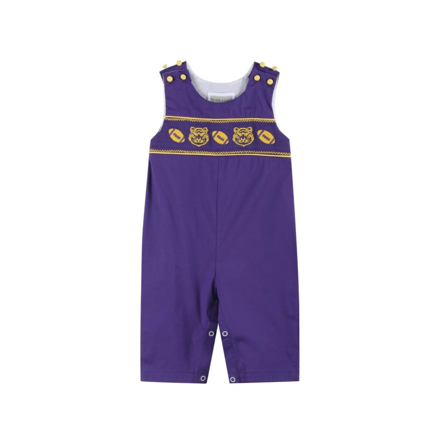 Lil Cactus Boy Purple and Yellow Football Tiger Smocked Longall