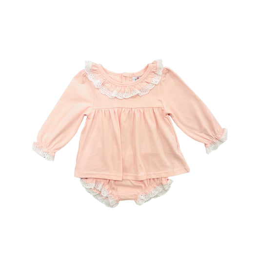 Funfetti Kids Girl Peach Eyelet Trim Detail Bloomer Set