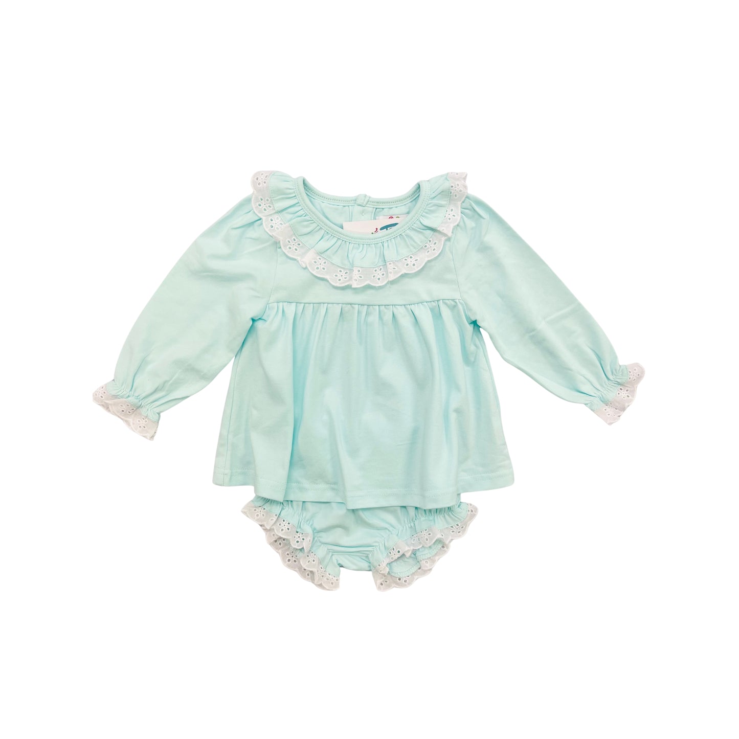 Funfetti Kids Girl Mint Eyelet Trim Detail Bloomer Set