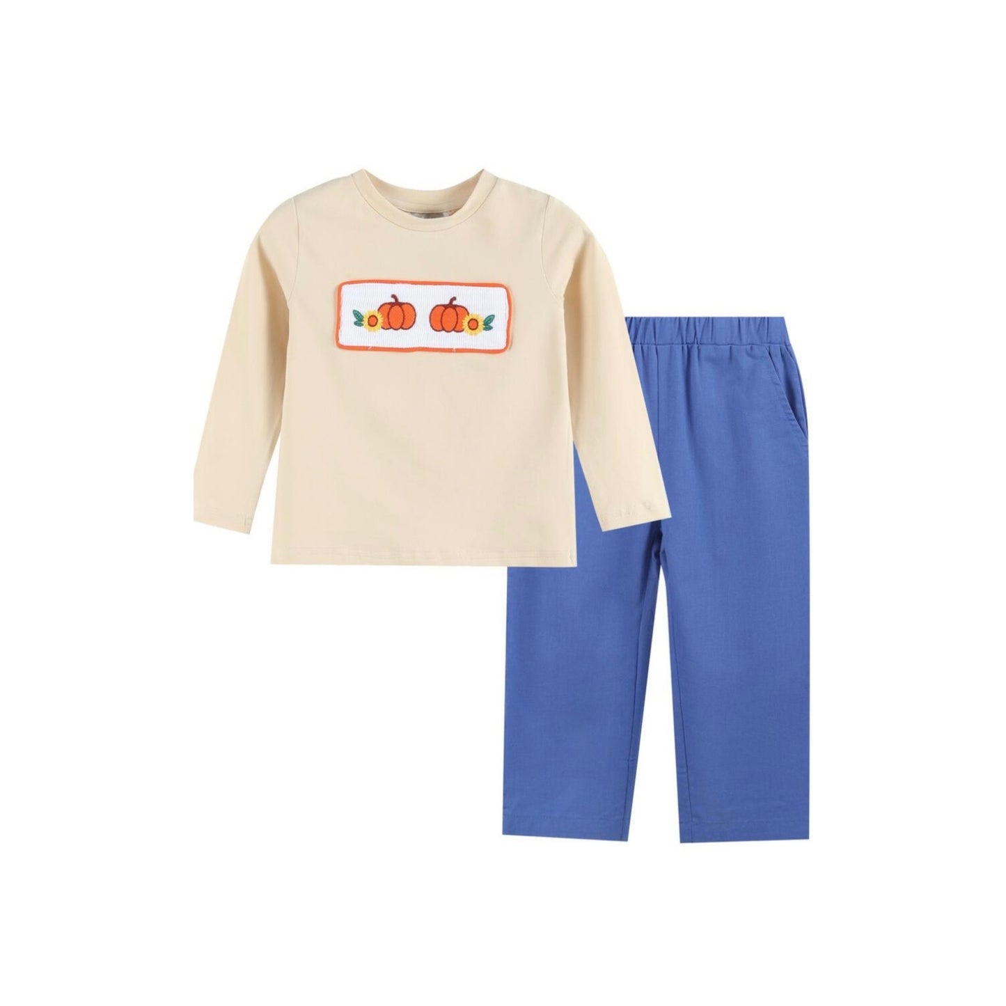 Lil Cactus Boy Smocked Pumpkin and Sunflowers Pant Set