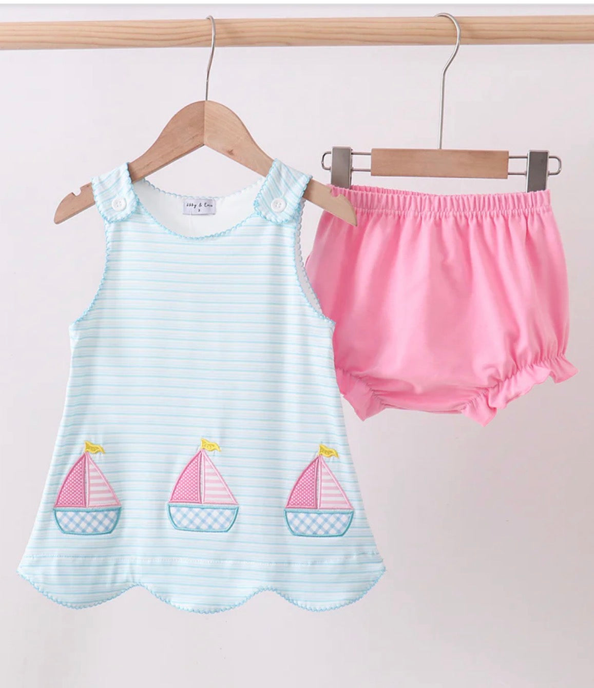 Blue/Pink Stripe Sailboat Applique Bloomer Set