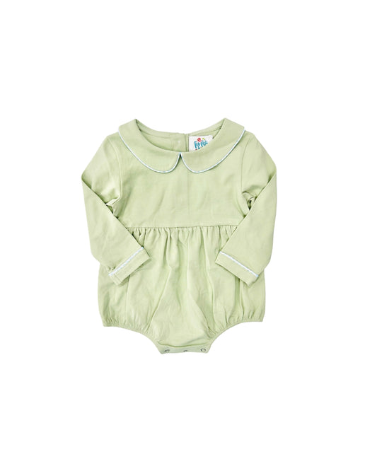 Funfetti Kids Sage Long Sleeve Bubble with Gingham Trim Collar