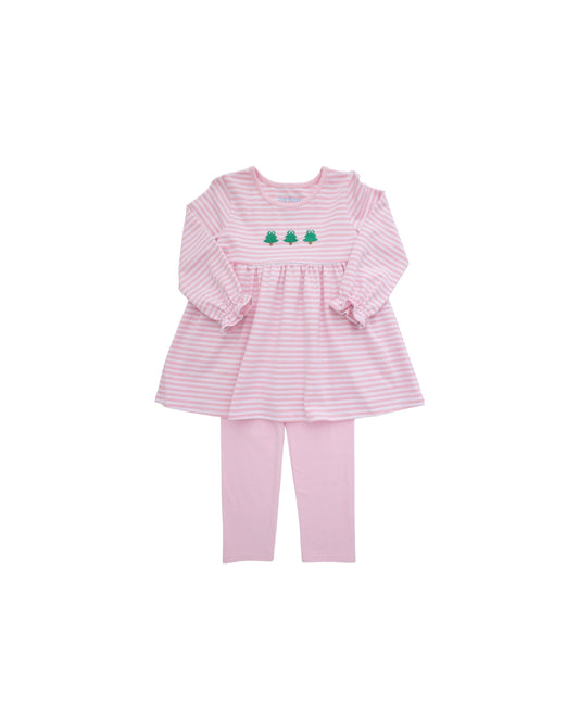 Itsy Bitsy Pink Stripe Christmas Tree Ruffle Legging Set