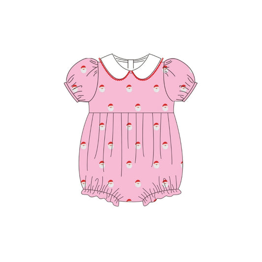 PRE ORDER - Hazel Blue All Over Embroidered Santa Corduroy Bubble with Picot Trim Peter Pan Collar