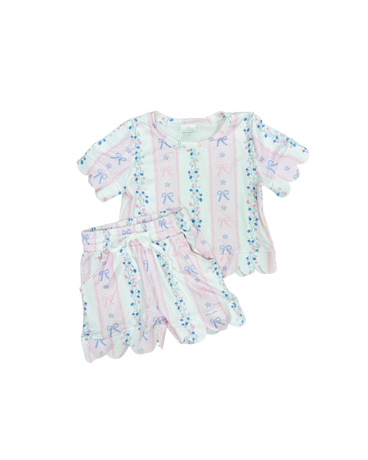 Pink and Blue Scallop Short Set