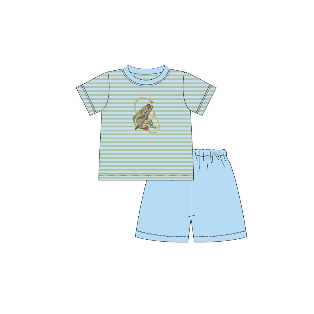 PRE ORDER - Funfetti Kids Reelin Em In Applique Stripe Short Set