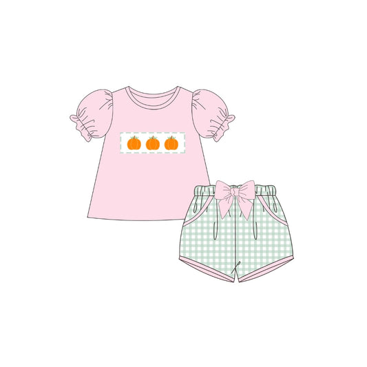 PRE ORDER - Funfetti Kids Pumpkin/Gingham Ruffle Short Set