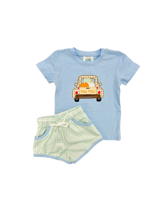 Funfetti Kids Fall Yall Truck Applique Short Set