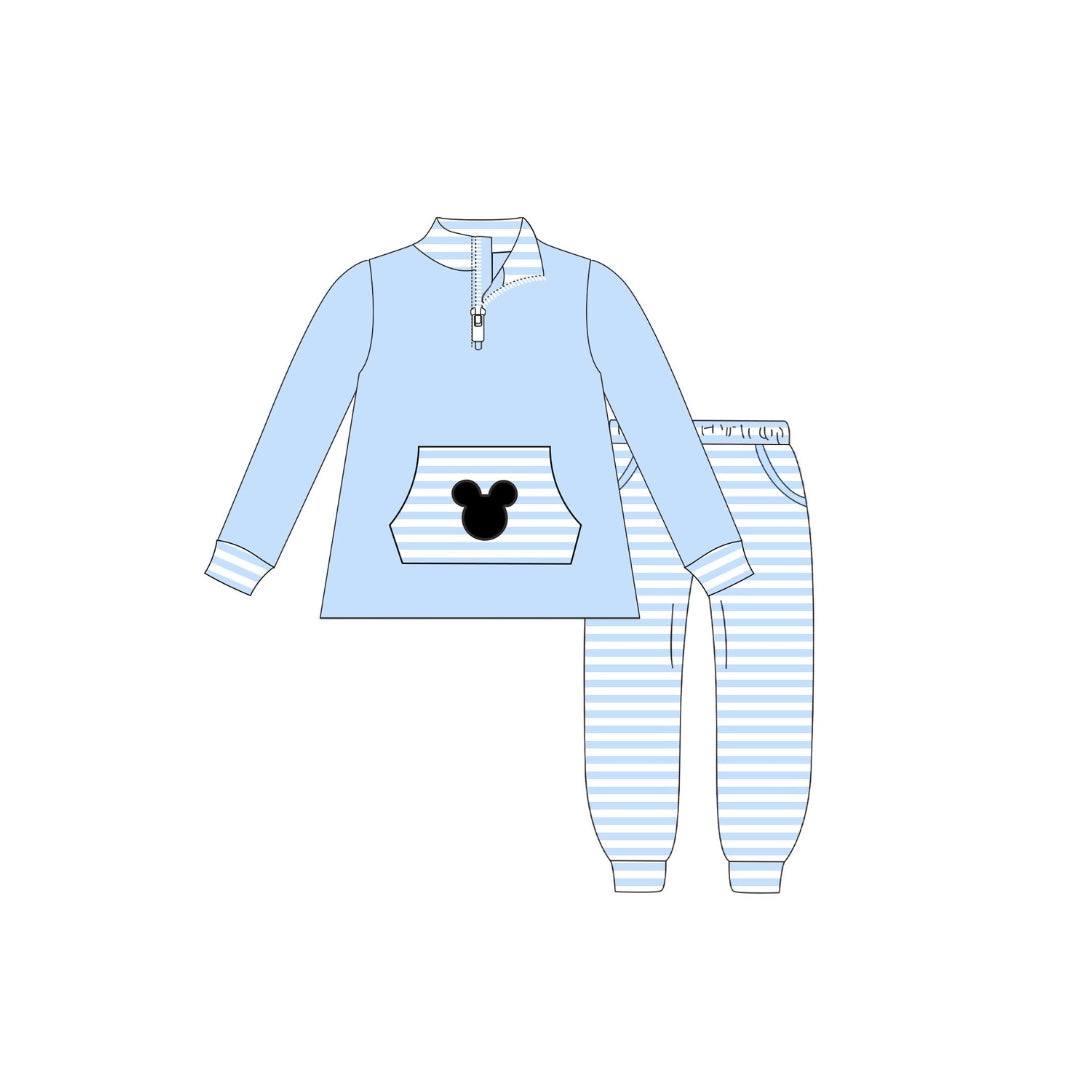PRE ORDER - Funfetti Kids Blue Stripe Mouse Pullover/Jogger Set