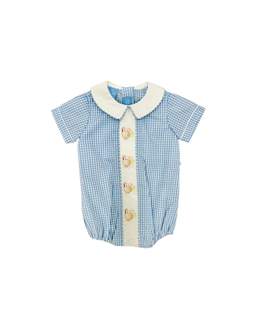 Anavini Embroidered Gingham Turkey Boy Bubble