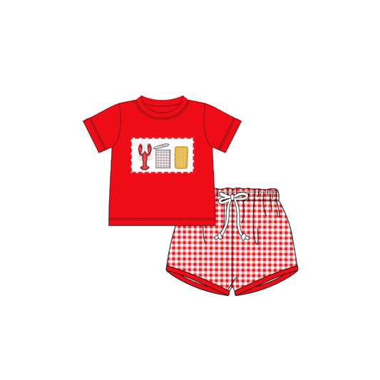 PRE ORDER - Funfetti Kids Gingham Crawfish Boil Short Set