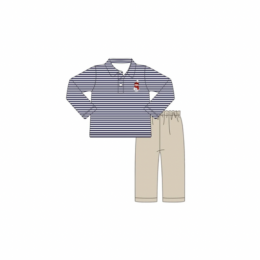 PRE ORDER - Funfetti Kids Embroidered Snowman Stripe Polo/Pant Set