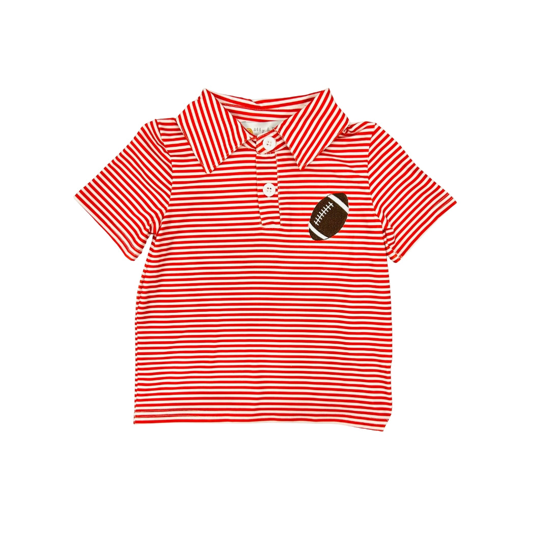 Red Stripe Football Embroidered Polo