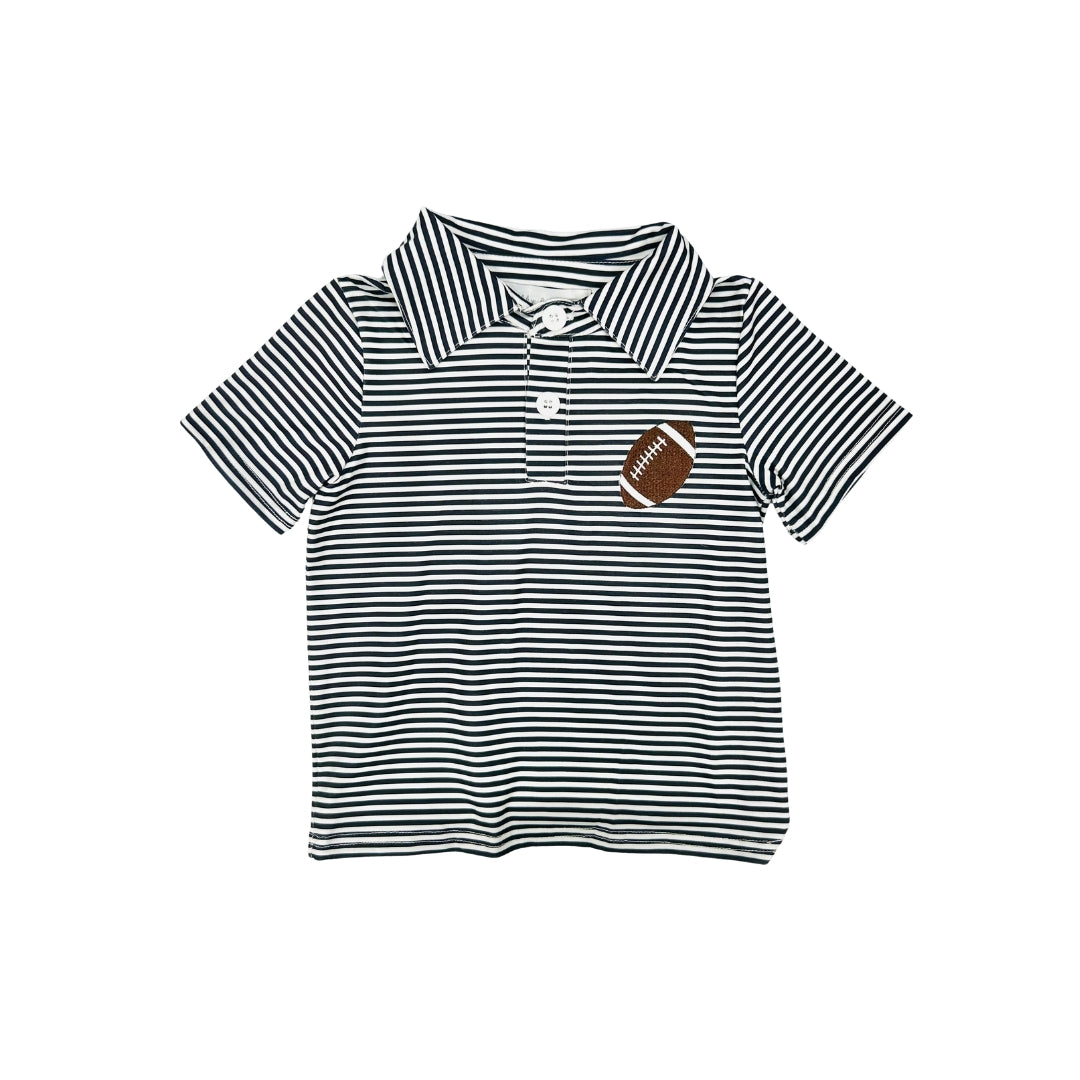 Navy Stripe Football Embroidered Polo