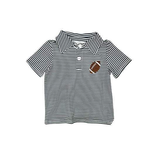 Navy Stripe Football Embroidered Polo