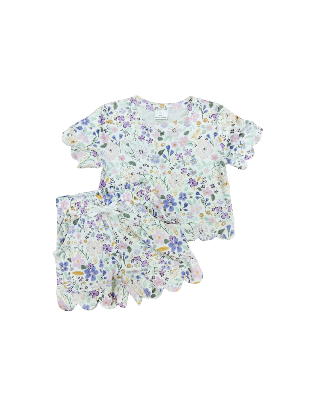 Purple Floral Scallop Short Set