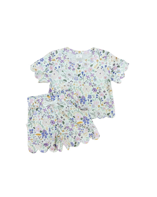 Purple Floral Scallop Short Set