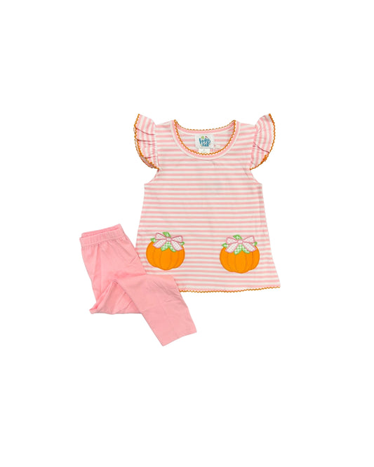Funfetti Kids Pink Stripe Pumpkin Applique Legging Set
