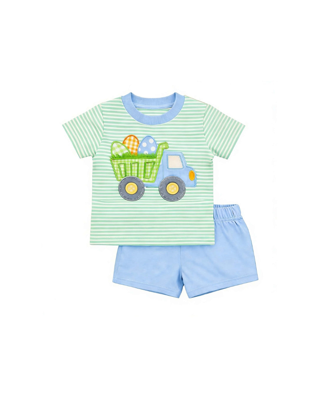 PRE ORDER - Hazel Blue Easter Egg Dumptruck Applique Short Set