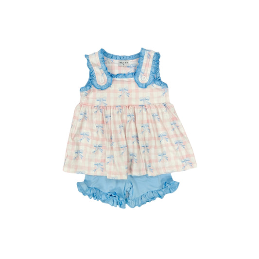 Gingham/Bow Ruffle Short Set