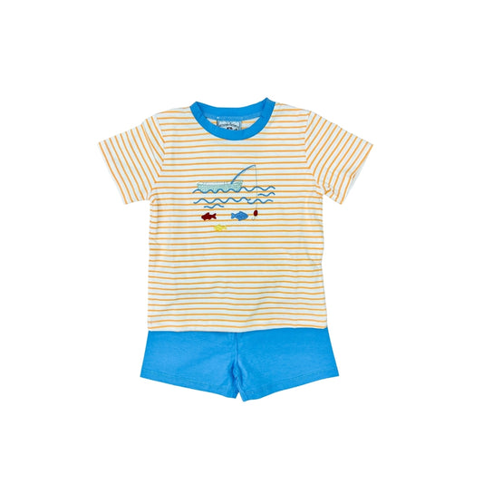 Three Sisters Orange Stripe Gone Fishing Short Set